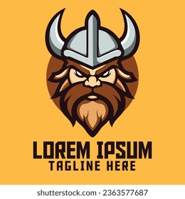 Sport and Esport Berserker: Golden Viking Mascot Head Logo, Nordic Template, Warrior with Helmet Icon Badge Emblem svg