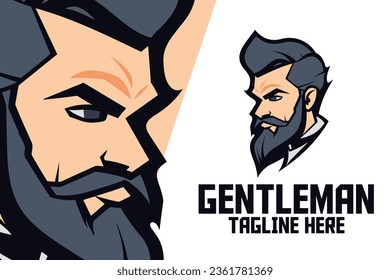 Sport and Esport Icon: Gentleman Head Mascot Logo of an Elegant Bearded Man