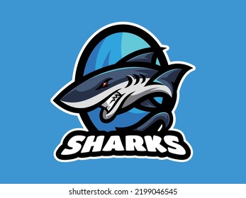 Sport and e-sport Team Mascot Logo , Blue Shark Vector Illustration