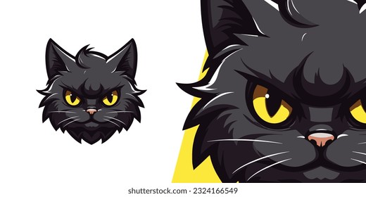 Equipos deportivos y deportivos electrónicos: Logotipo de la cabeza de gato negro lindo Vector de ilustración de mascota