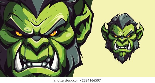 Sport and E-Sport Teams: Green Orc Logo Mascot in Striking Vector Illustration