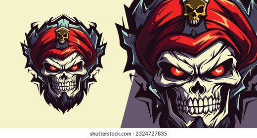 Sport and E-Sport Teams: Zombie Skull Face Pirate Logo Mascot in Striking Illustration Vector