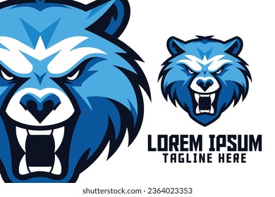 Sport and Esport Wildlife Icon: Aggressive Animal Template of a Blue Bear Head Mascot Logo Badge Emblem
