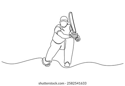 Sport event one continuous line drawing of cricket player, Young man cricket player stance standing to receive the ball from pitcher vector illustration.