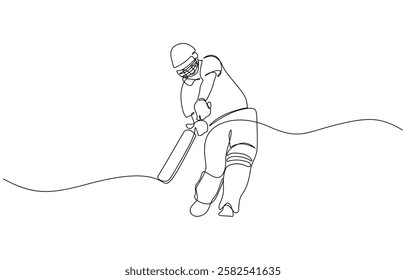 Sport event one continuous line drawing of cricket player, Young man cricket player stance standing to receive the ball from pitcher vector illustration.