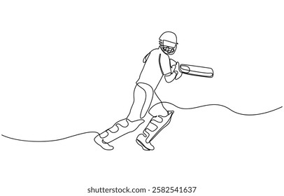 Sport event one continuous line drawing of cricket player, Young man cricket player stance standing to receive the ball from pitcher vector illustration.