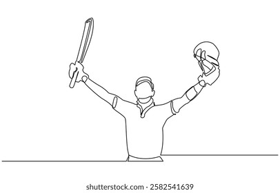 Sport event one continuous line drawing of cricket player, Young man cricket player stance standing to receive the ball from pitcher vector illustration.