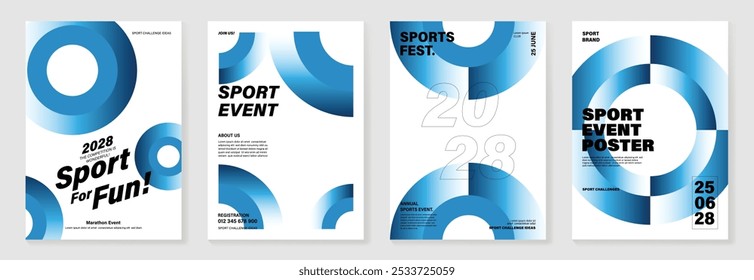 Conjunto de vetor de fundo de design de cartaz de evento esportivo. Modelo de capa esportiva de corrida com forma geométrica vibrante de gradiente abstrato. Design ideal para mídias sociais, folheto, promoção, cartão.