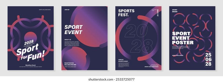 Sport event poster design background vector set. Running sport cover template with vibrant abstract gradient geometric shape. Ideal design for social media, flyer, promotion, card.