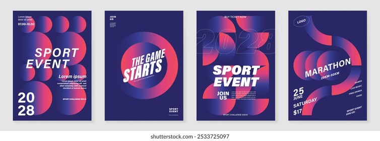 Conjunto de Vector de fondo de diseño de póster de evento deportivo. Plantilla de cubierta deportiva de running con forma geométrica de gradiente abstracto vibrante. Diseño ideal para redes sociales, flyer, promoción, tarjeta.