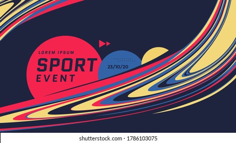 Sport Event poster design with dynamic colorful lines and shapes. Motion speed vector background in duotone color