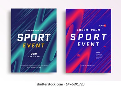 Sport Event Poster Layout Design Template. Cover For Fitness Center With Duotone Colored Angled Lines. Vector Illustration