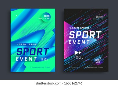 Sport event poster layout design template. Cover for Fitness center with duotone colored angled lines. Vector illustration