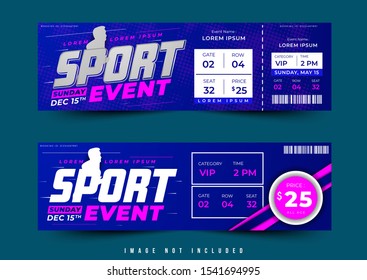 sport event ticket two option design vector, coupon or voucher conceptual design theme with simple layout abstract background and balance composition, editable