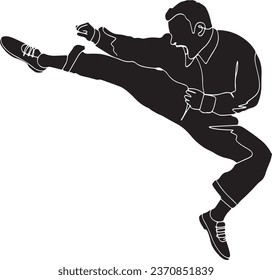 Sport Exercise Concept: Roundhouse Kick Icon in Vector Illustration, Fitness Training: Woman and Man Demonstrating High Kick Techniques