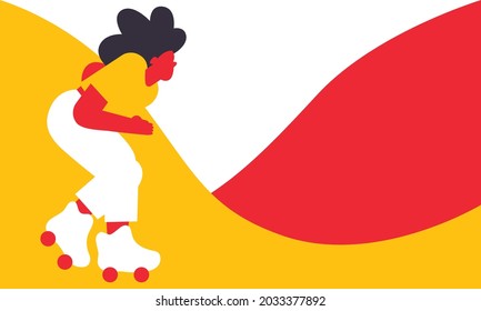 Personajes femeninos de patinaje sobre ruedas. Pancartas coloridas, volantes de chicas de estilo urbano contemporáneo. Caricatura moderna vector plano. Afiche de estilo disco de los años 80. Tarjetas de vacaciones de verano para afiches, volantes, postales.