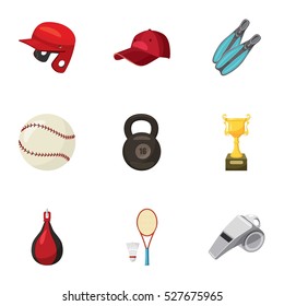 Sport exercise icons set. Cartoon illustration of 9 sport exercise in gym vector icons for web