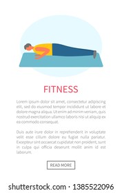 Sport and exercise, man doing push-ups on rug vector.  