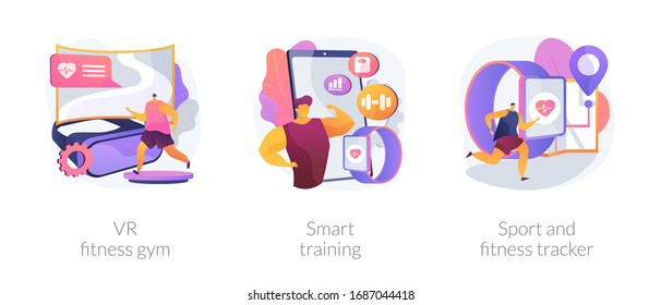 Sport Exercise Modern Technologies Metaphors. VR Gym, Smart Training, Fitness Tracker. Workout Tracking Wearable Devices. Smart Watch App. Vector Isolated Concept Metaphor Illustrations.