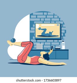 Sport Exercise and Training at Home during Covid-19 Coronavirus outbreak. Keep Calm during Quarantine Vector Illustration
