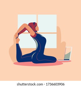 Sport Exercise and Training at Home during Covid-19 Coronavirus outbreak. Keep Calm during Quarantine Vector Illustration