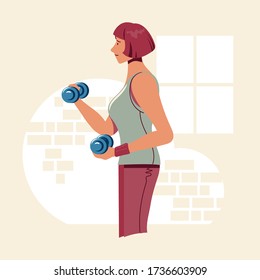 Sport Exercise and Training at Home during Covid-19 Coronavirus outbreak. Keep Calm during Quarantine Vector Illustration