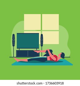 Sport Exercise and Training at Home during Covid-19 Coronavirus outbreak. Keep Calm during Quarantine Vector Illustration