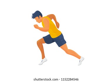 Sport exercise vector illustration: male runner or jogger isolated. Athlete sprinter running or jogging silhouette. Fitness icon.