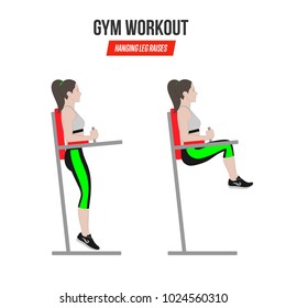 Sport Exercises. Gym Workout. Hanging Leg Raises. Captain's Chair Leg Raise. Illustration Of An Active Lifestyle. Vector