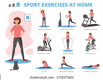 Sport Exercises at Home concept, flat vector illustration