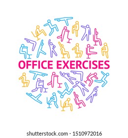 Sport Exercises for Office Thin Line Round Design Template Ad Include of Fitness and Workout. Vector illustration of Icons