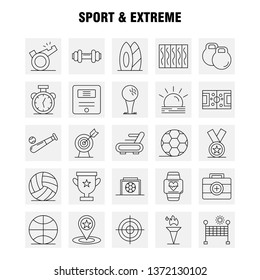Sport And Extreme Line Icons Set For Infographics, Mobile UX/UI Kit And Print Design. Include: Cup, Award, Star, Referee, Sport, Whistle, Sun, Sunshine, Icon Set - Vector