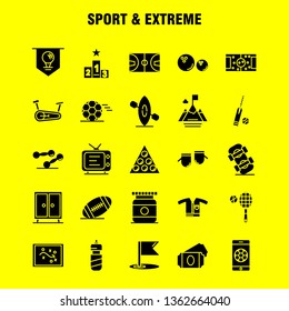 Sport And Extreme Solid Glyph Icons Set For Infographics, Mobile UX/UI Kit And Print Design. Include: Football, Ball, Game, Sport, Mobile, Play, Game, Online, Icon Set - Vector