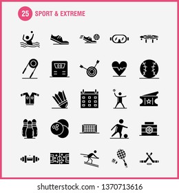 Sport And Extreme Solid Glyph Icons Set For Infographics, Mobile UX/UI Kit And Print Design. Include: Football, Ball, Net, Sport, Football, Game, Sport, Football, Icon Set - Vector