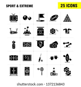 Sport And Extreme Solid Glyph Icons Set For Infographics, Mobile UX/UI Kit And Print Design. Include: Football, Ball, Game, Sport, Mobile, Play, Game, Online, Icon Set - Vector