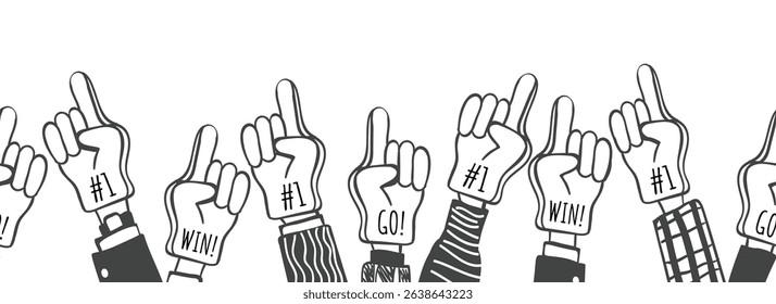 Sport fan hands. Foam number one gloves horizontal pattern isolated vector illustration