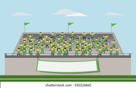 Sport Fans of Green Team Cheering In The Stands. Vector