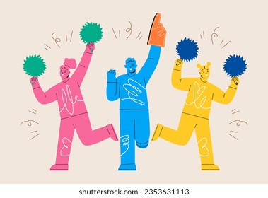 Sport fans. Happy friends rooting for their sport. Colorful vector illustration
