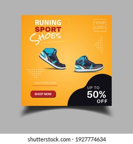 Sport Fashion Shoes Brand Product Social Media Banner Post Vector Design.