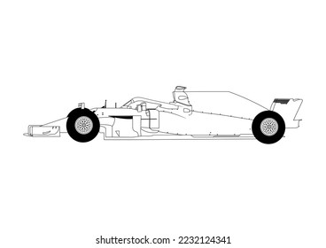 Arte de la línea vectorial del coche de carreras rápidas 
fondo transparente de esquema