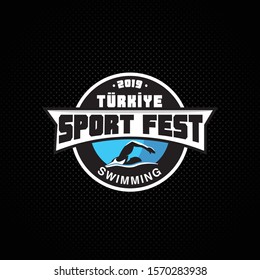 Sport Fest Swimming Swim Sea Festival Sports Logo Design Icon Set Vector Türkiye  Blue Black Background Abstract Team 