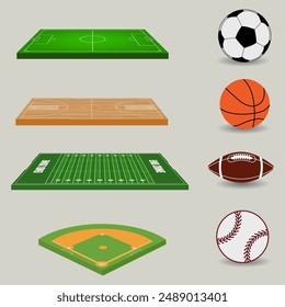 Sport Field Basketball Soccer Baseball Isometric Vector illustration