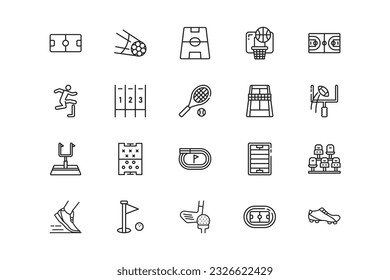 Sport Field Icon lines icon set. Sport Field Icon genres and attributes. Linear design. Lines with editable stroke. Isolated vector icons.