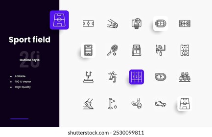 Sport Field Icon lines icon set. Sport Field Icon genres and attributes. Linear design. Lines with editable stroke. Isolated vector icons.