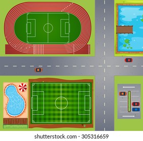 Sport fields and courts illustration