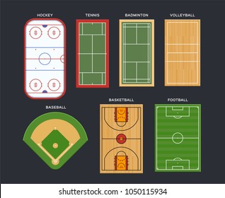 Sport fields and courts, top view