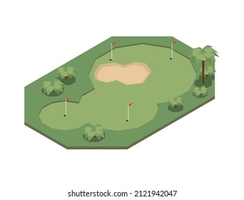 Sport fields isometric composition with isolated image of golf field on blank background vector illustration