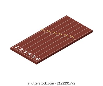 Sport fields isometric composition with isolated image of running track on blank background vector illustration