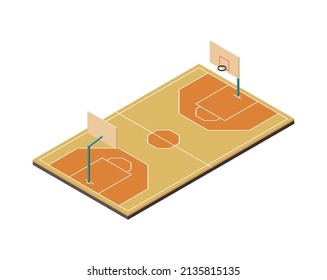 Sport fields isometric composition with isolated image of basketball field on blank background vector illustration