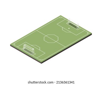 Sport fields isometric composition with isolated image of football field on blank background vector illustration